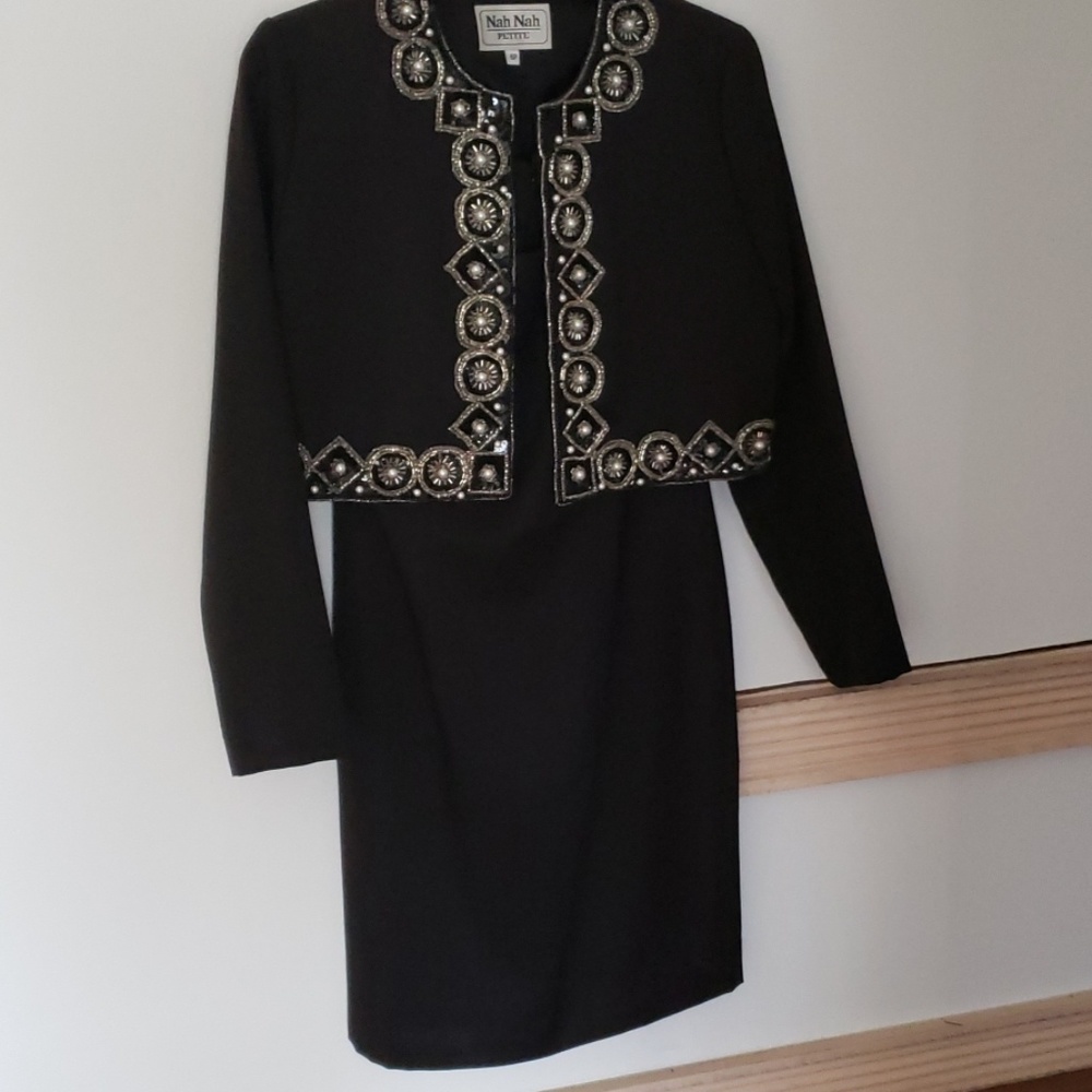 Nah Nah black crepe dress with beaded jacket